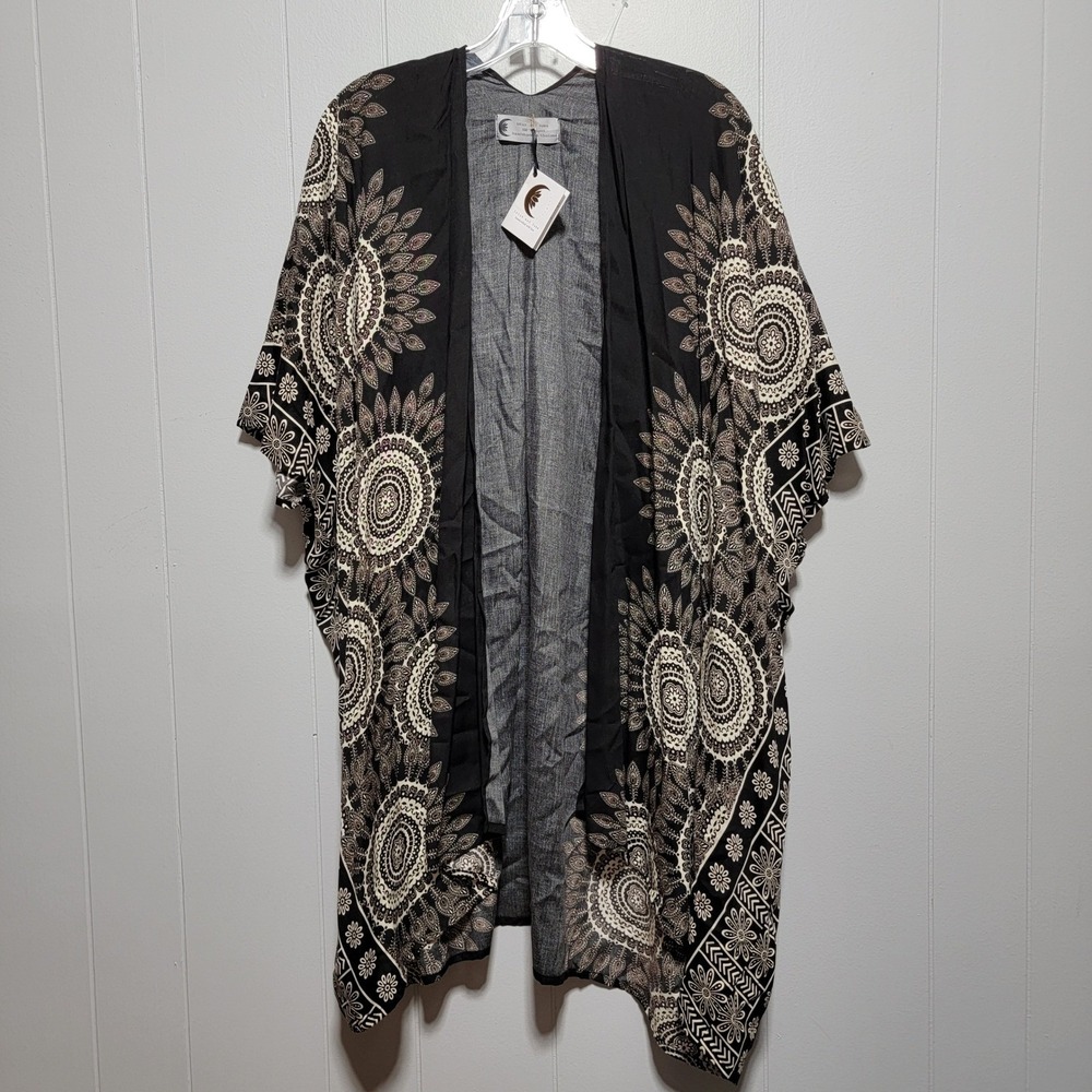 Lotus and Luna Bondi Mandala Kimono Black Beige Boho Open‎ Front Duster